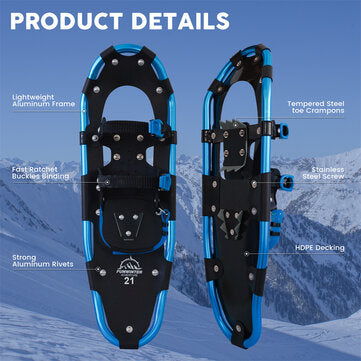 FUNWater Lightweight Snowshoes with Tote Bag & Trekking Poles - 21"/25"/30" Adjustable Anti-Slip Aluminium Alloy Snowshoes for Hiking and Travel