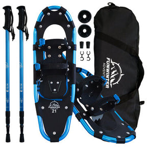 FUNWater Lightweight Snowshoes with Tote Bag & Trekking Poles - 21"/25"/30" Adjustable Anti-Slip Aluminium Alloy Snowshoes for Hiking and Travel