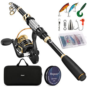 Magreel Telescopic Fishing Rod and Spinning Reel Combo Set with Fishing Line, Fishing Lures Kit & Accessories and Carrier Bag for Saltwater Freshwater