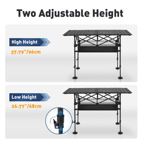 ALPHA CAMP Camping Table Folding Outdoor Table with Adjustable Height, Large Storage Bag and Carrying Bag, Portable Aluminum Table for Indoor & Outdoor Picnic BBQ Backyards Beach