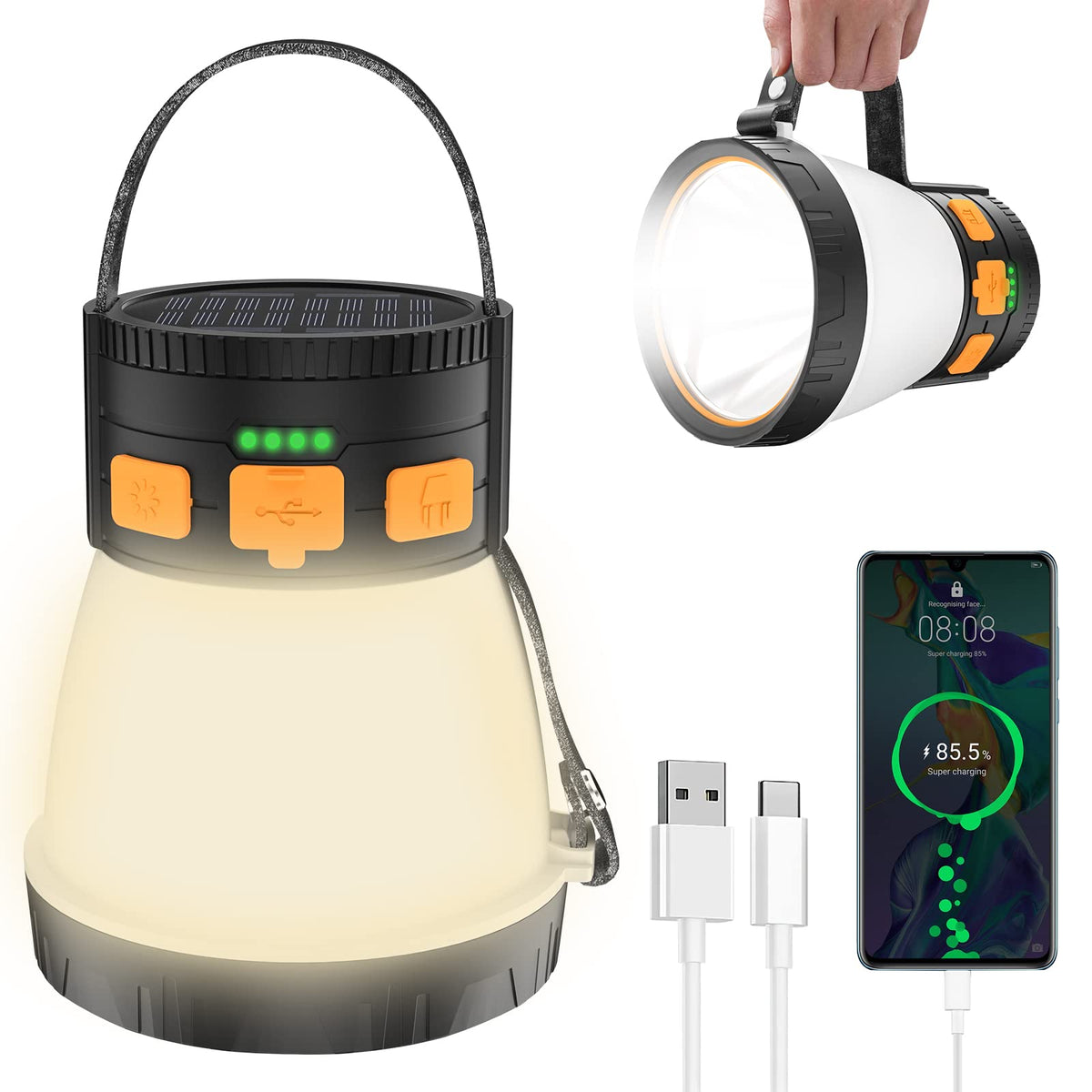 Toncs Solar & USB Rechargeable Lantern – Orange & Black