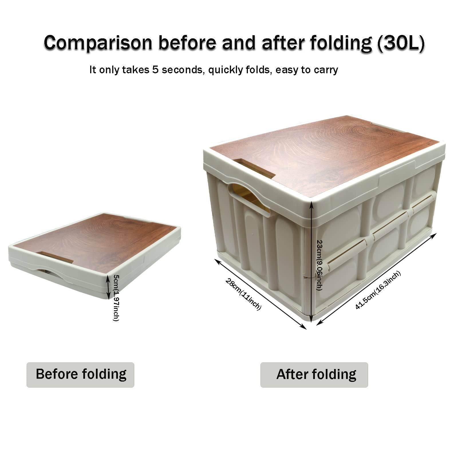 Roellgs household folding storage box wooden cover (42x28.5x23)