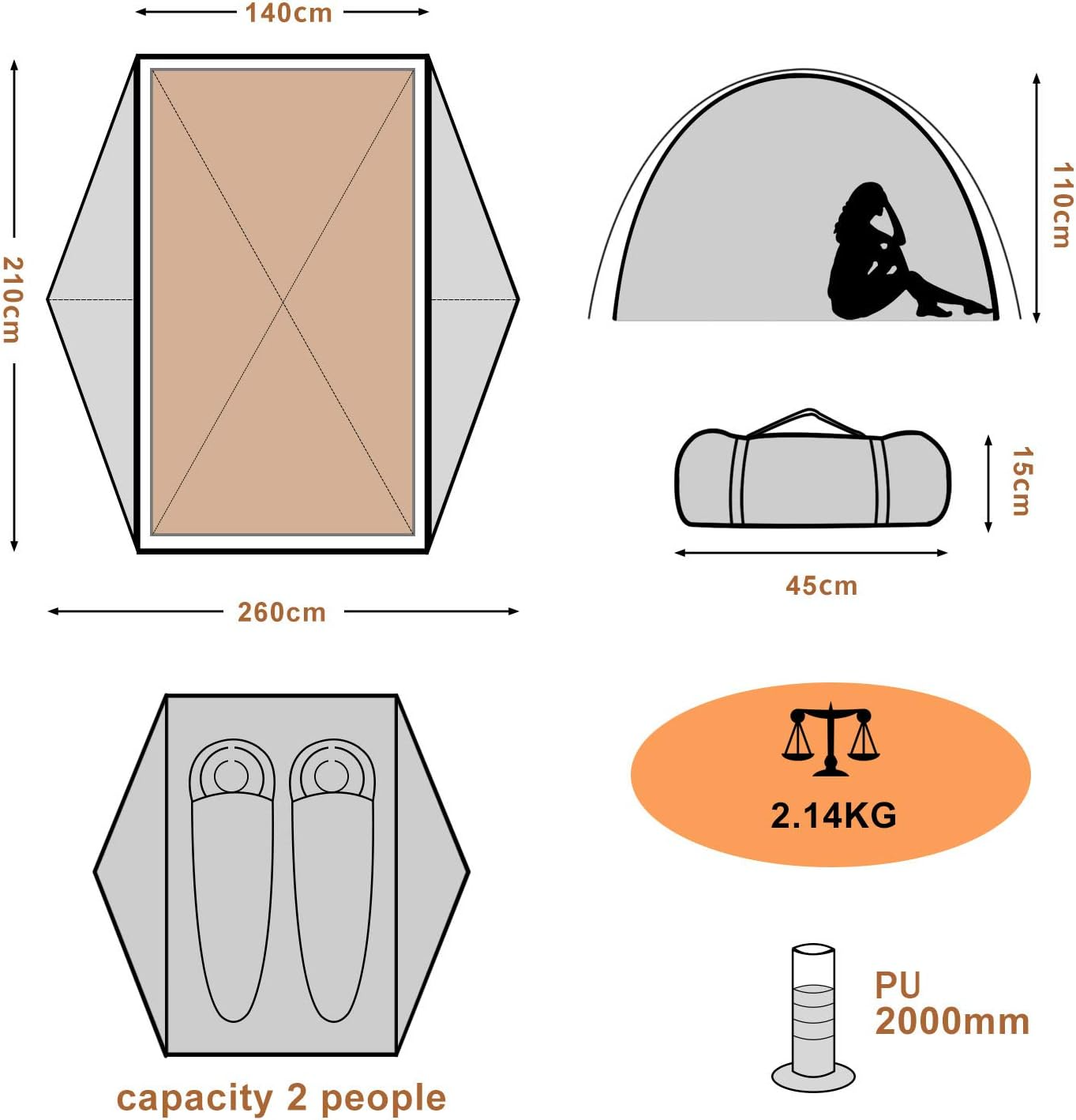 ISINNA 2 Person Camping Tent