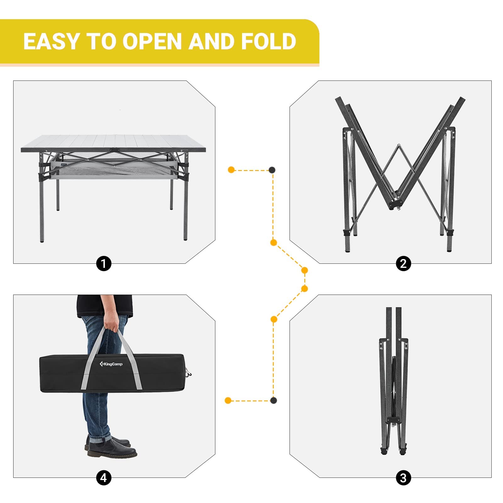 KingCamp Folding Camping Table with Storage Aluminum Portable