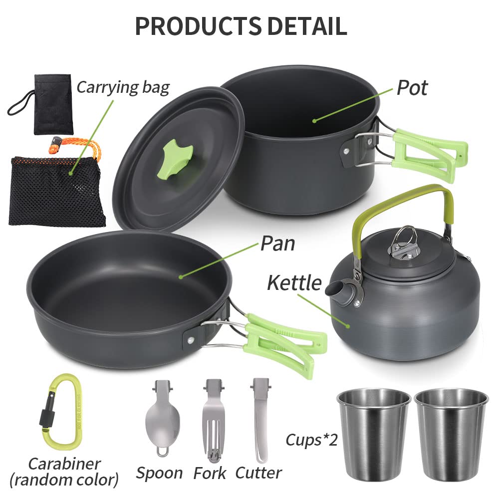 Lixada Camping Cookware Kit, Portable 2-3 People Camping Cooking Set