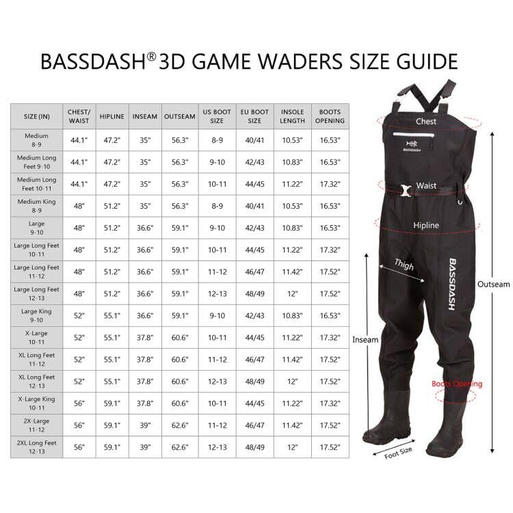 **Bassdash 3D Fishing Waders: Ultra High Strength Black Plaid Nylon & PVC for Men**