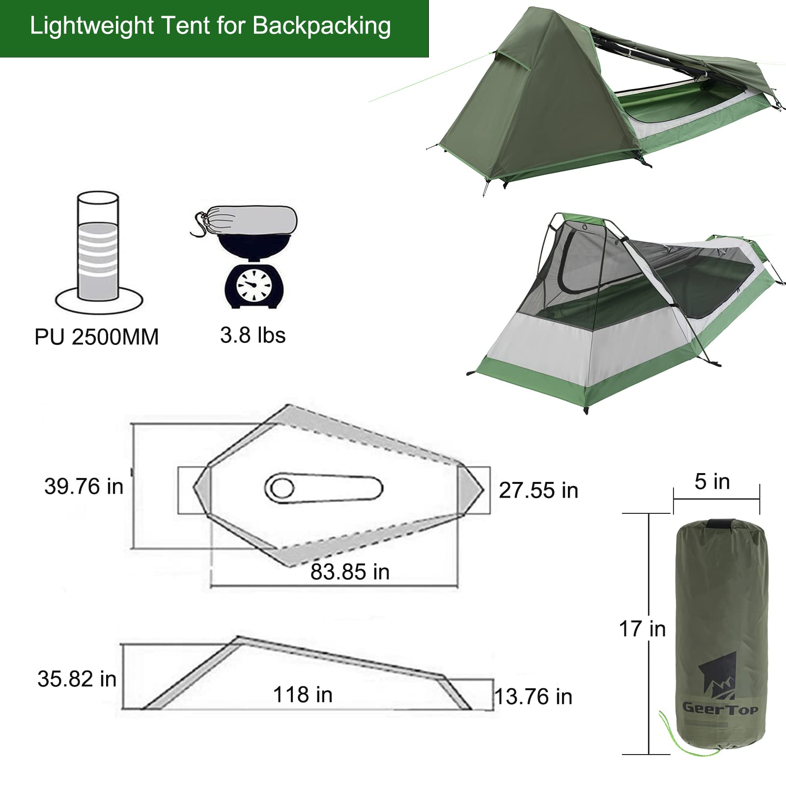 GEERTOP 1 Person Bivy Tent in Army Green