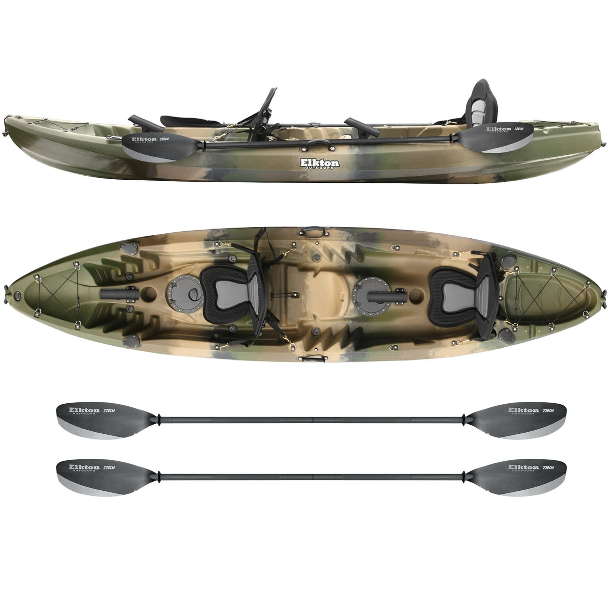 Elkton Outdoors Hard Shell Recreational Tandem Kayak, 2 or 3 Person