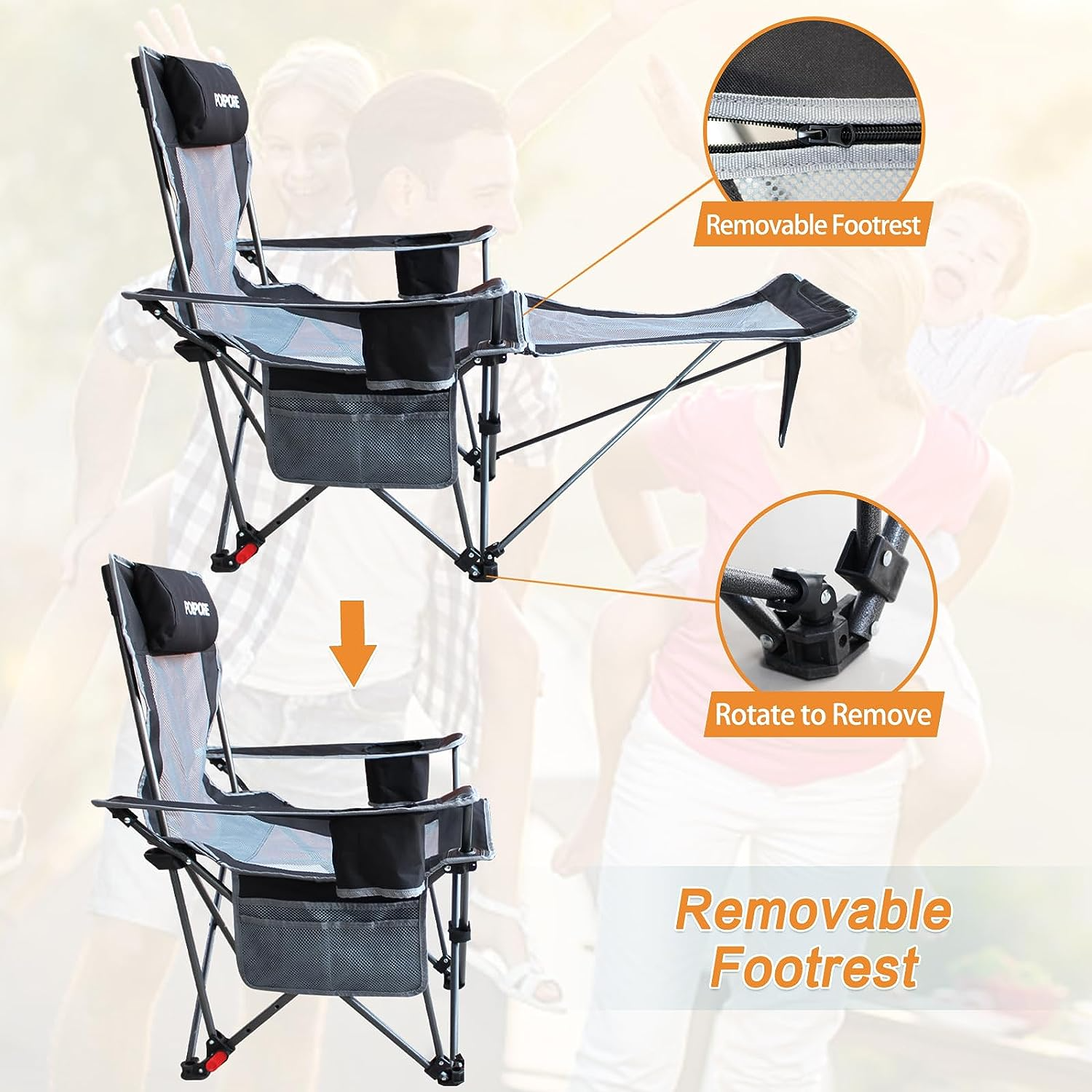  POEPORE Reclining Camping Chair with Removable