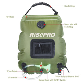 RISEPRO Solar Shower Bag 20L Solar Heating Premium Camping Shower