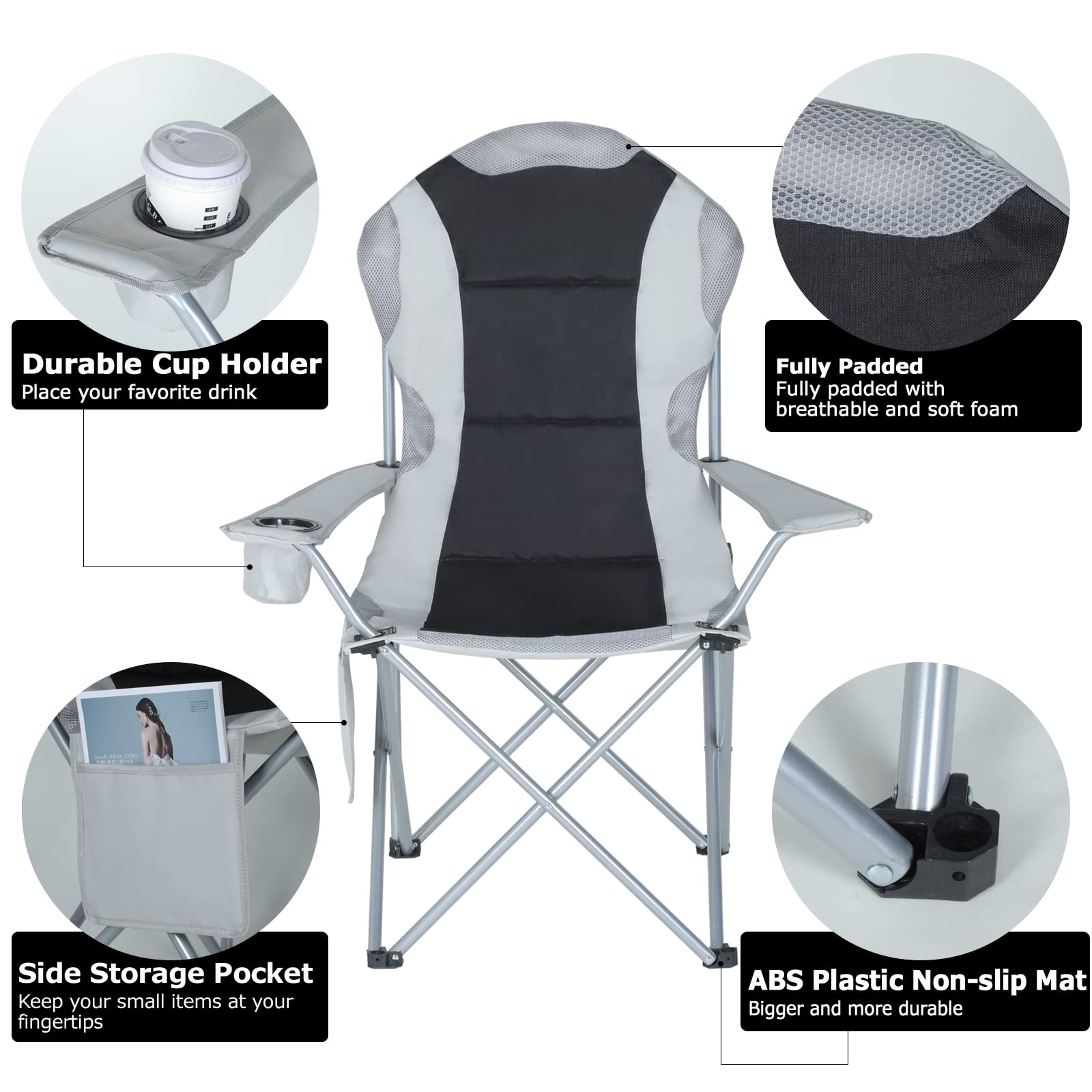 Set of 2 Oversized Deluxe Padded Folding Camping Chairs