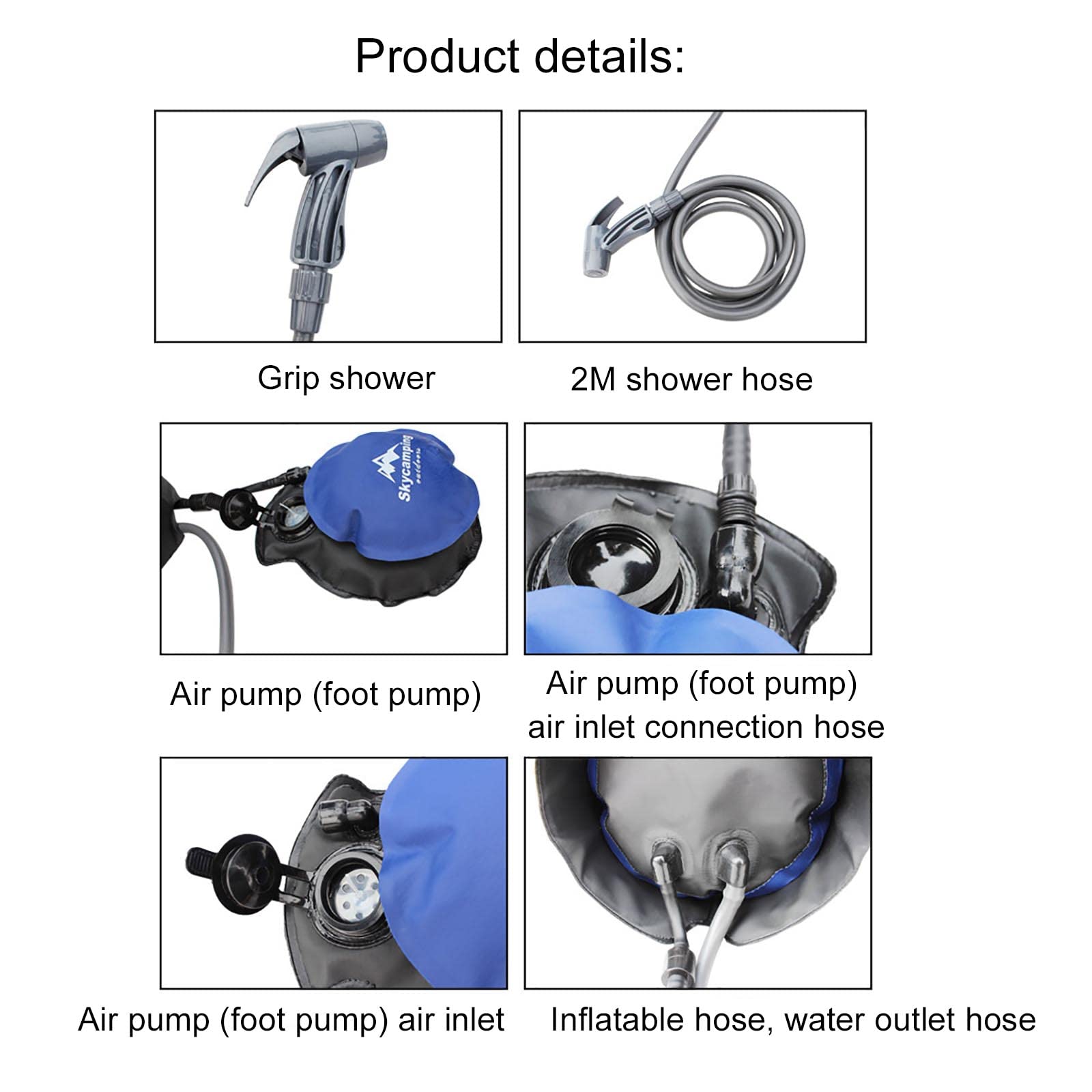 Portable Camping Shower, 11L Camping Shower Bag with Foot Pump and and Handy Nozzle