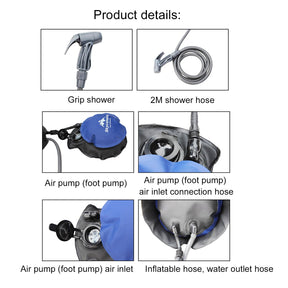 Portable Camping Shower, 11L Camping Shower Bag with Foot Pump and and Handy Nozzle