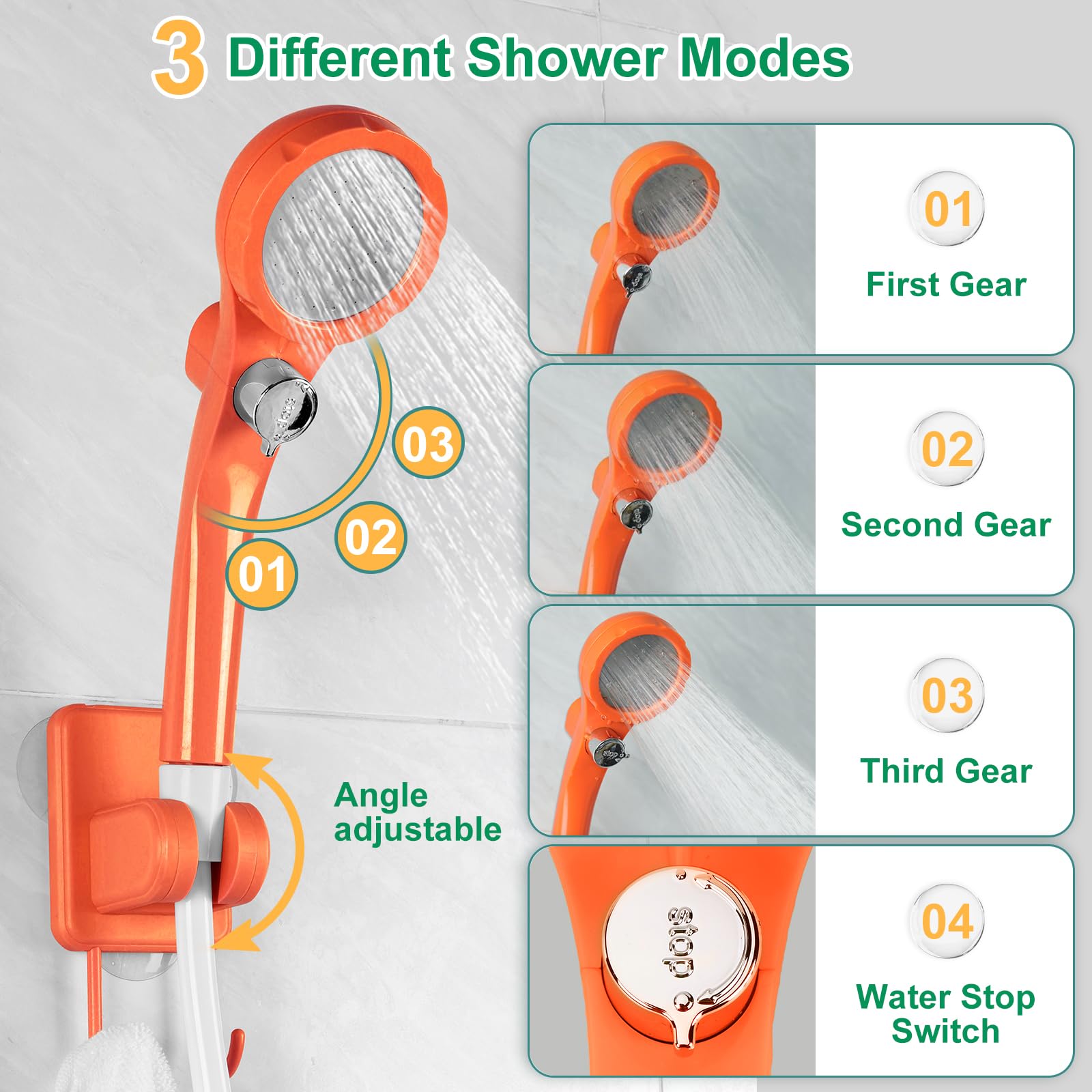 WADEO Portable Shower for Camping, Outdoor Electric Shower Rechargeable Pump with Intelligent Digital Display, Camping Shower Head Nozzle for Camping, Hiking, Traveling, Washing