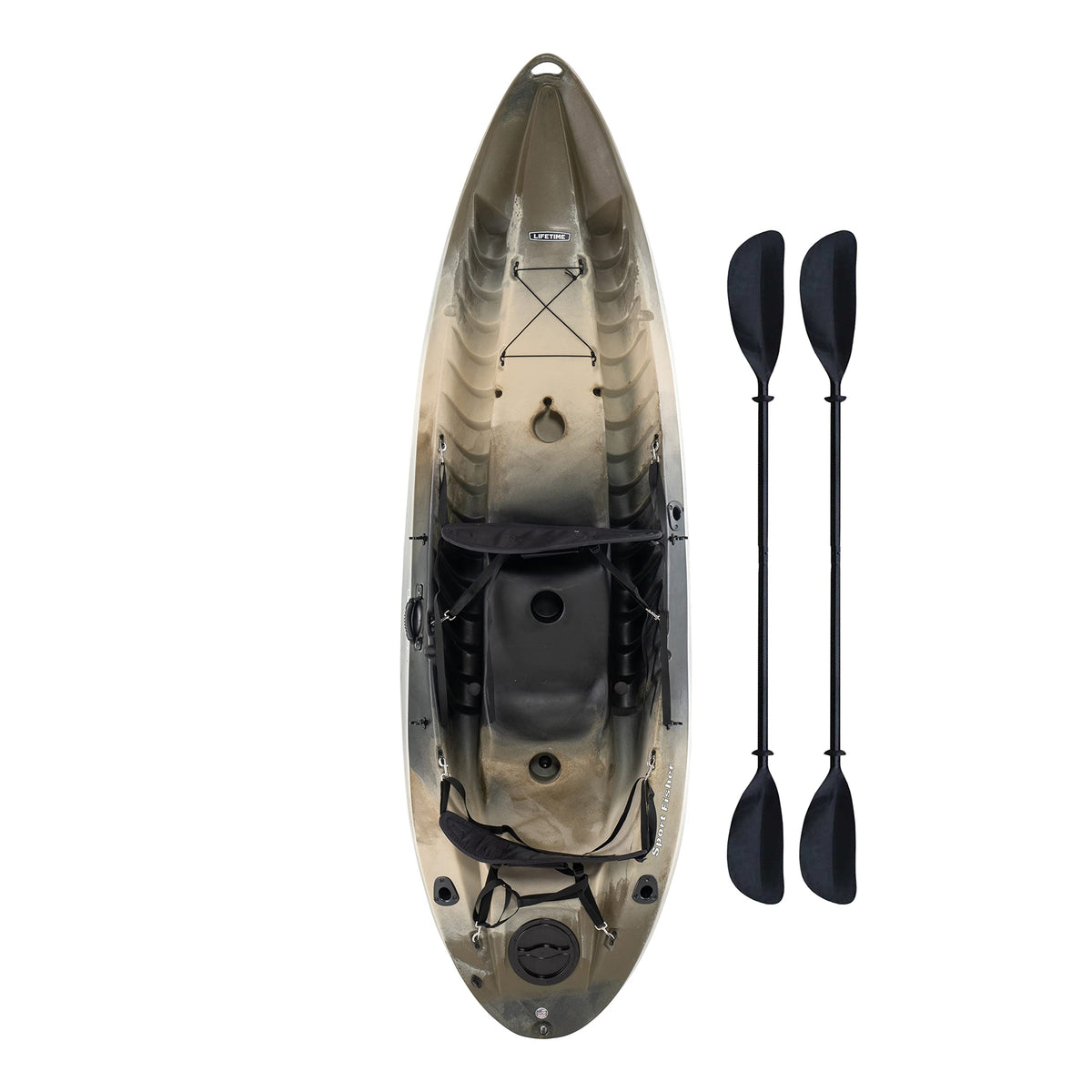 Lifetime Sport Fisher Tandem Kayak with Paddles and Backrest, Camouflage