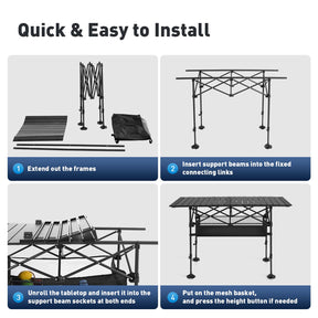 ALPHA CAMP Camping Table Folding Outdoor Table with Adjustable Height, Large Storage Bag and Carrying Bag, Portable Aluminum Table for Indoor & Outdoor Picnic BBQ Backyards Beach