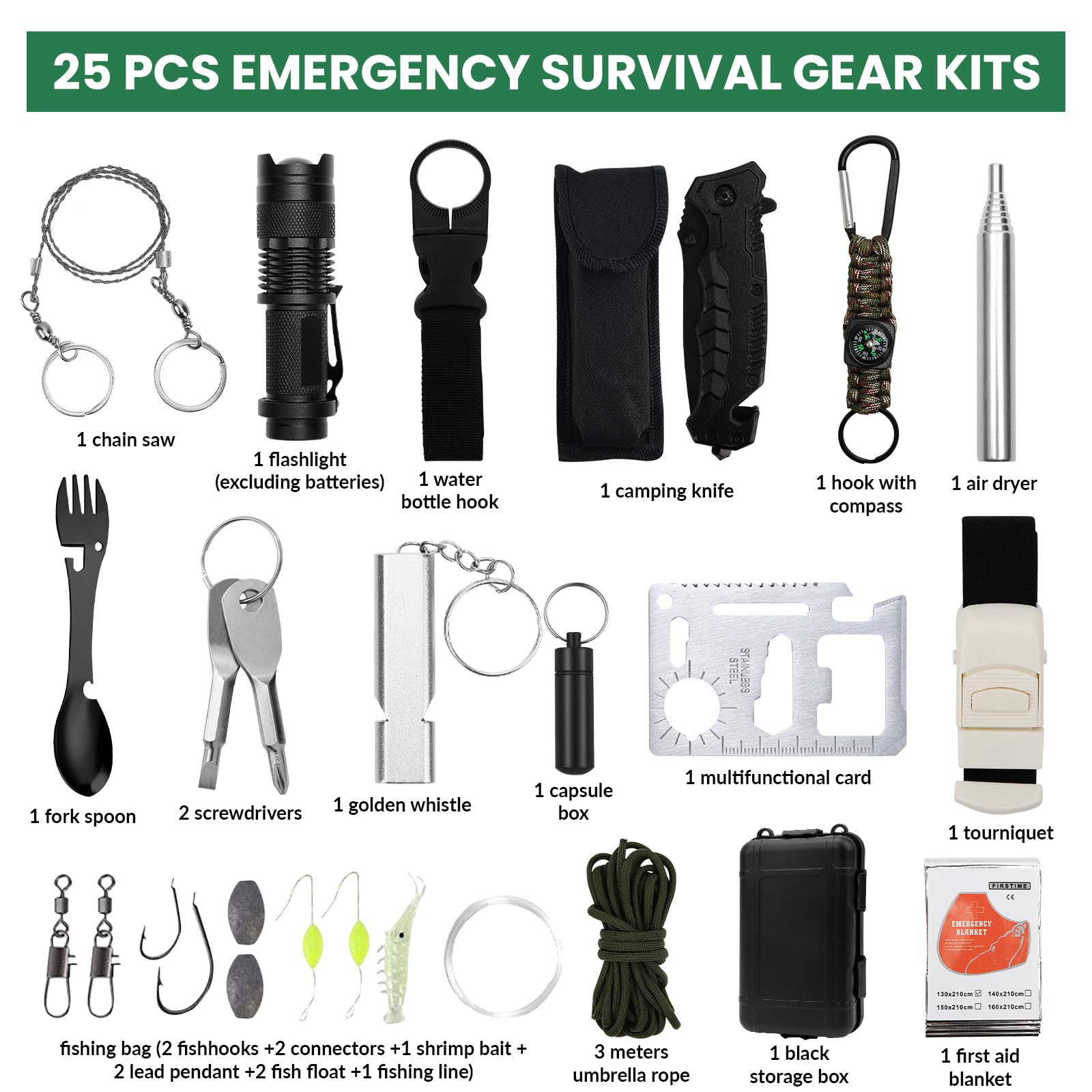 WOWOSS Survival Kit 25-in-1 Survival Equipment Emergency Tool