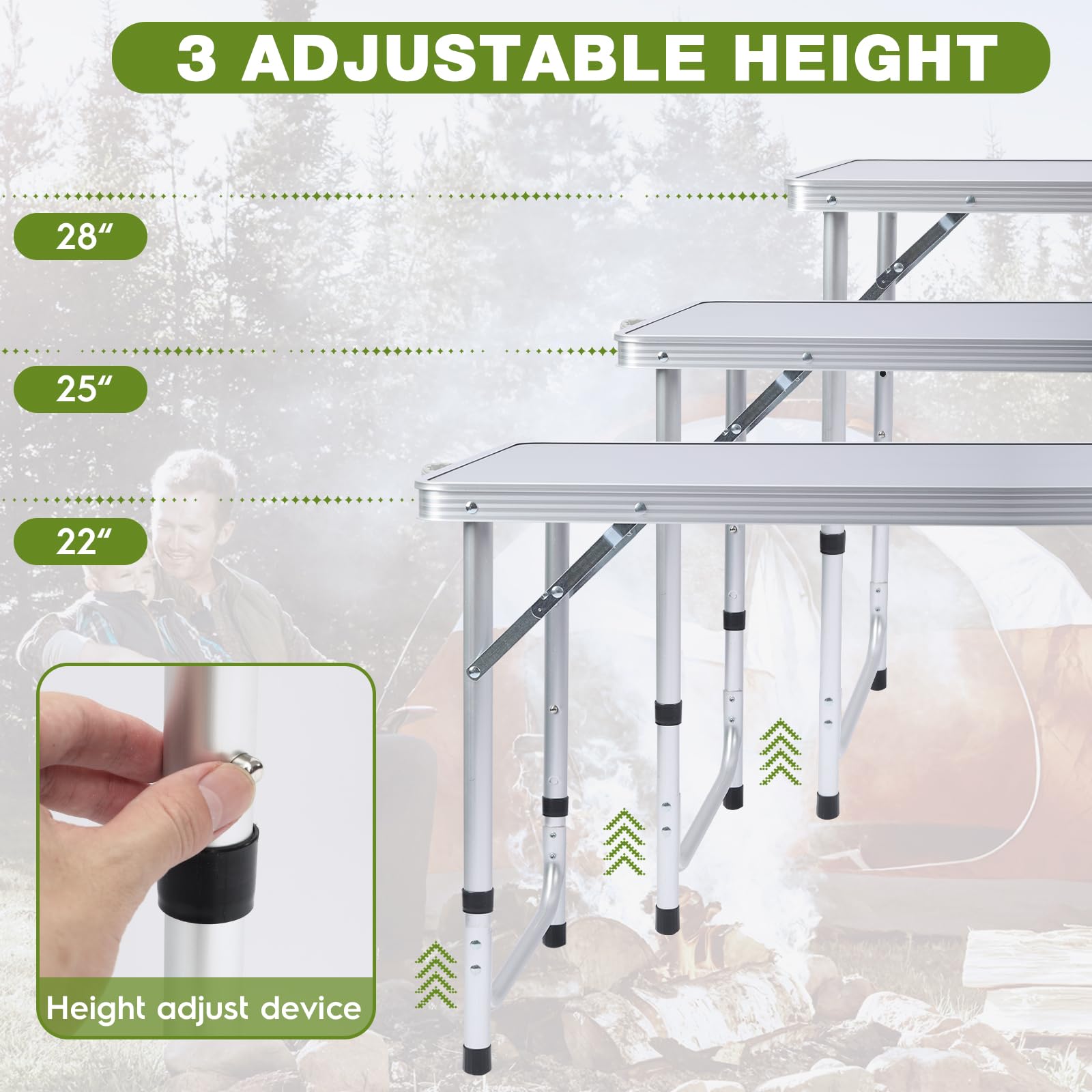 PNBFHN Adjustable Folding Table – White