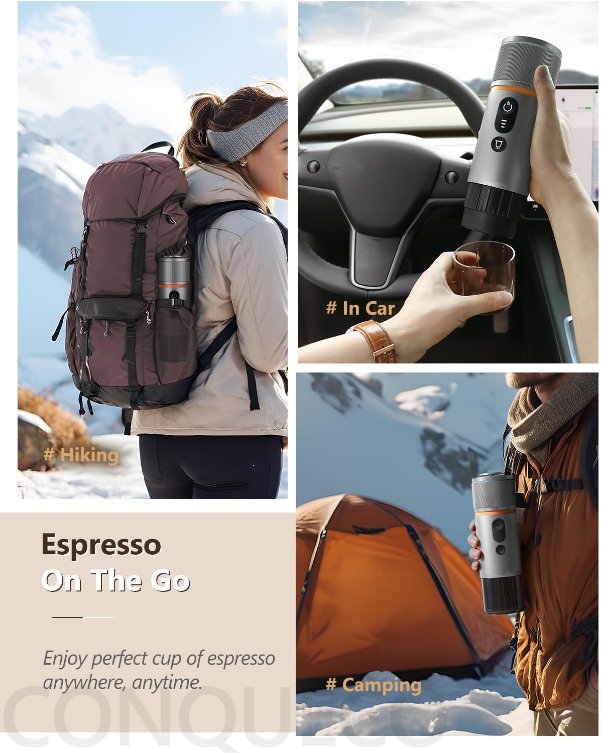 CONQUECO Espresso Machine Portable 12v: Travel Coffee Maker for Car with Handbag