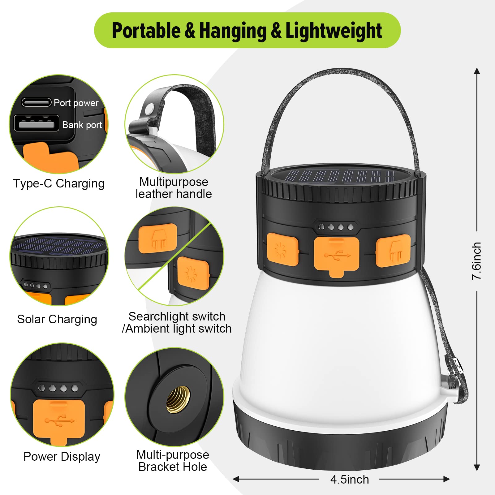 Toncs Solar & USB Rechargeable Lantern – Orange & Black