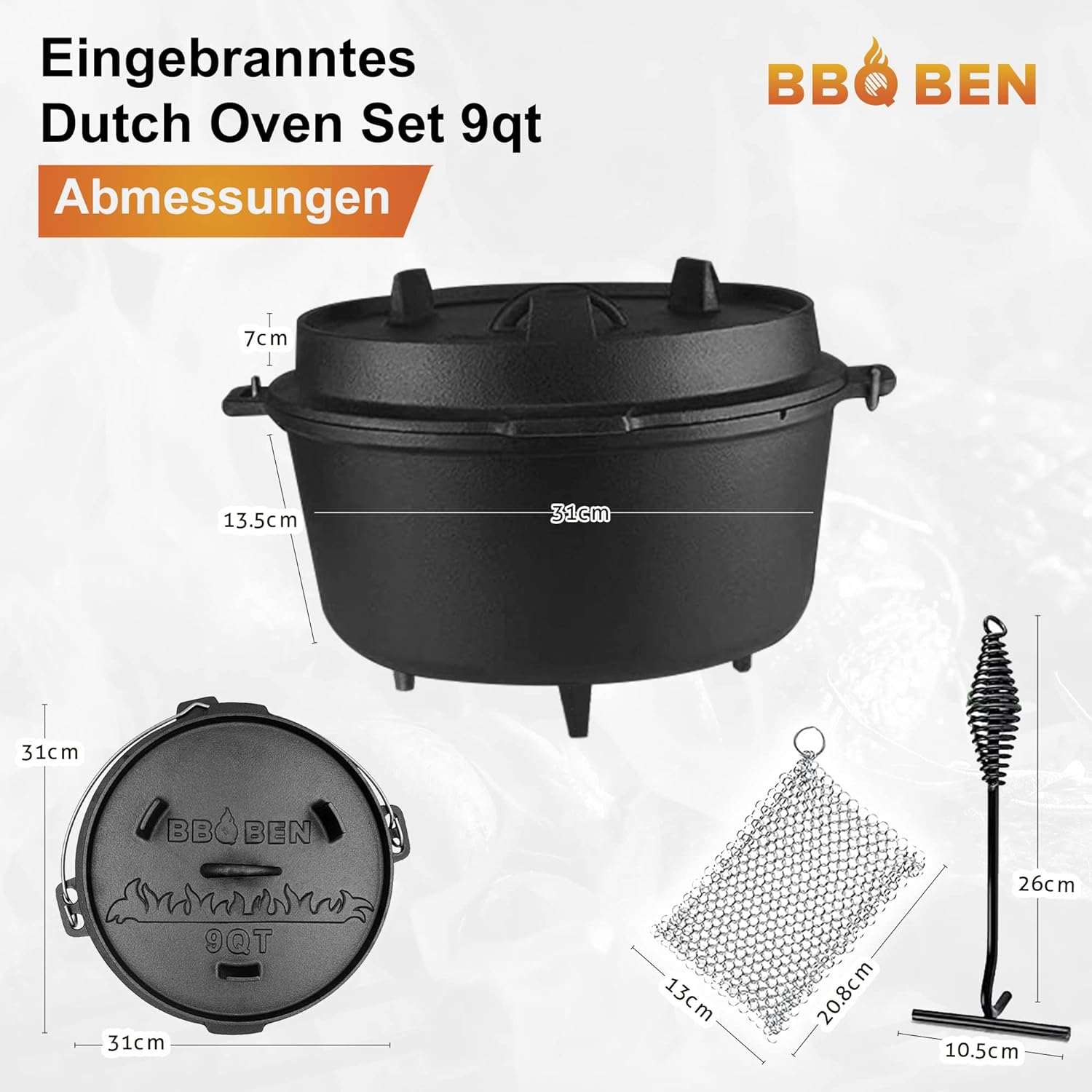 BBQ BEN Baked Dutch Oven Set 9 Litre