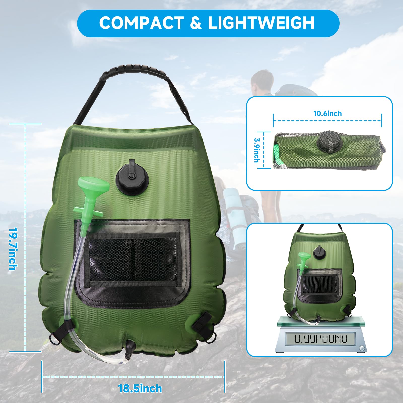 Solar Portable Shower Bag – 5 Gallon Large Capacity, Lightweight & Heat Absorption Design