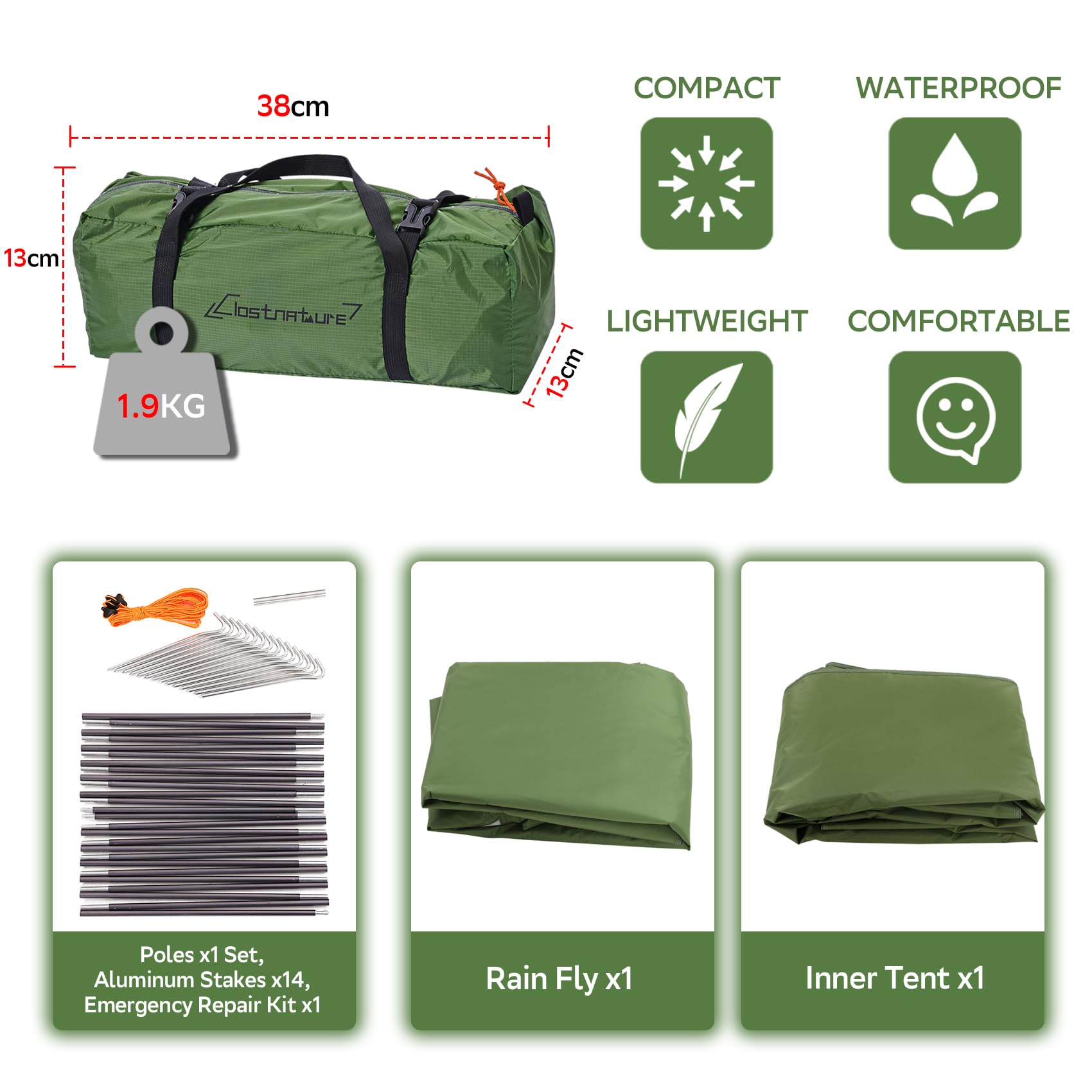 Clostnature 1 Man Tent for Backpacking