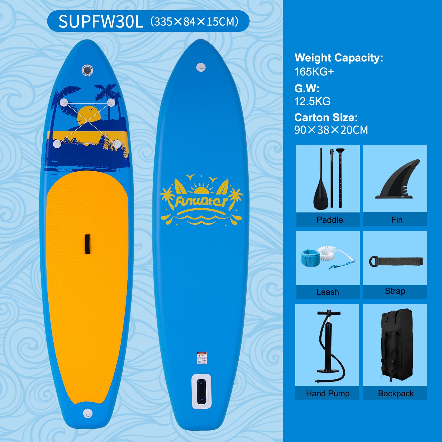 Funwater 335CM Inflatable Stand Up Paddle Board Surfboard Maximum Load 165KG