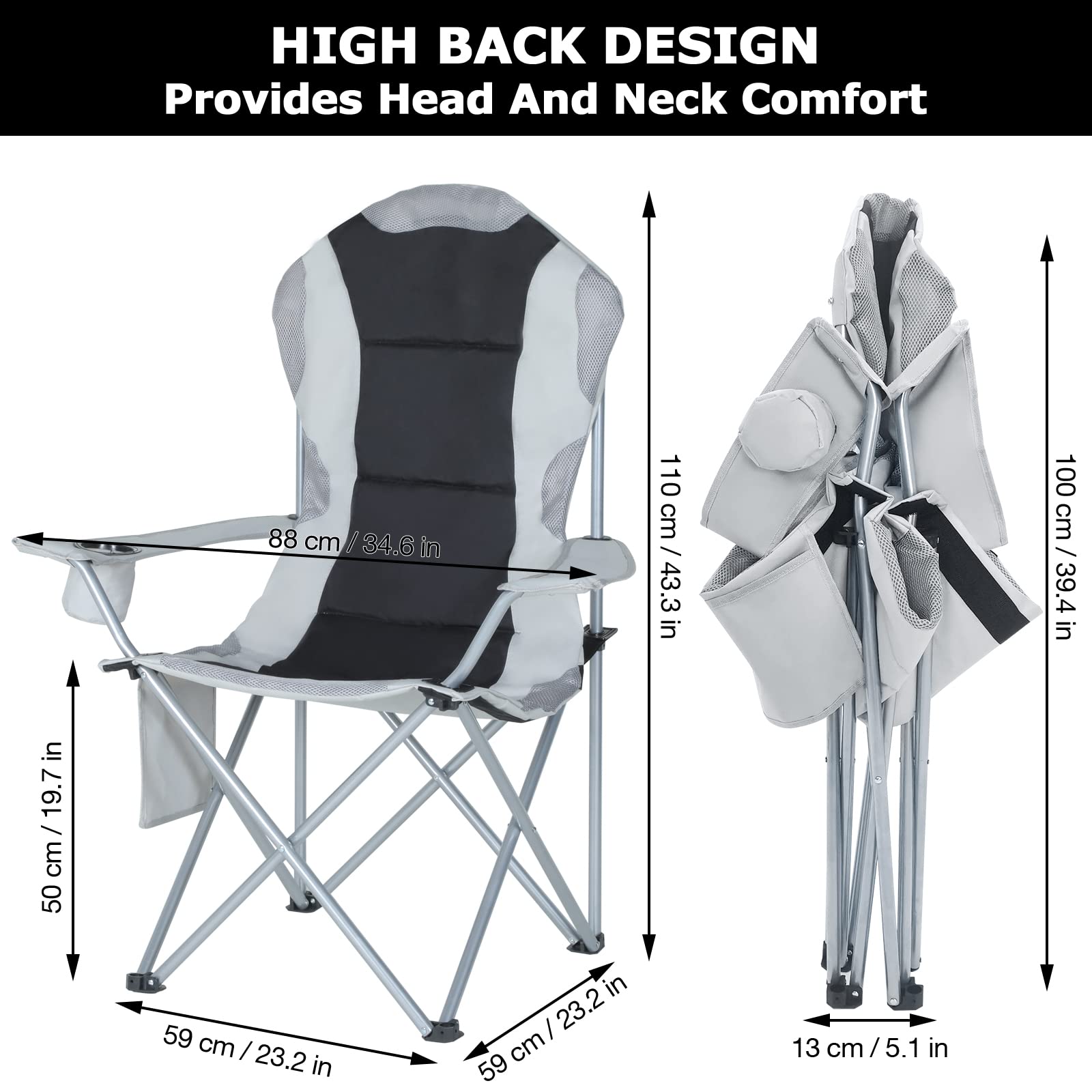 Set of 2 Oversized Deluxe Padded Folding Camping Chairs