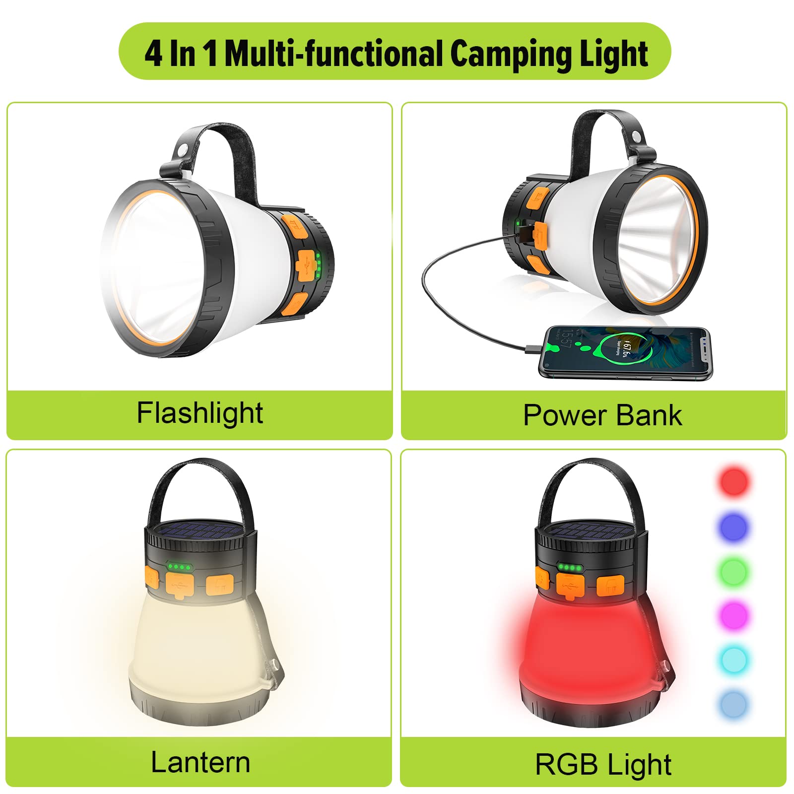 Toncs Solar & USB Rechargeable Lantern – Orange & Black