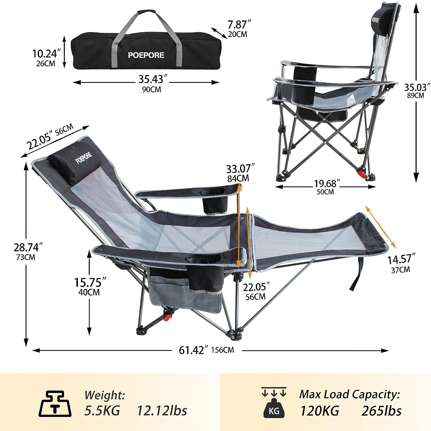 POEPORE Foldable Camping Chair with Footrest!