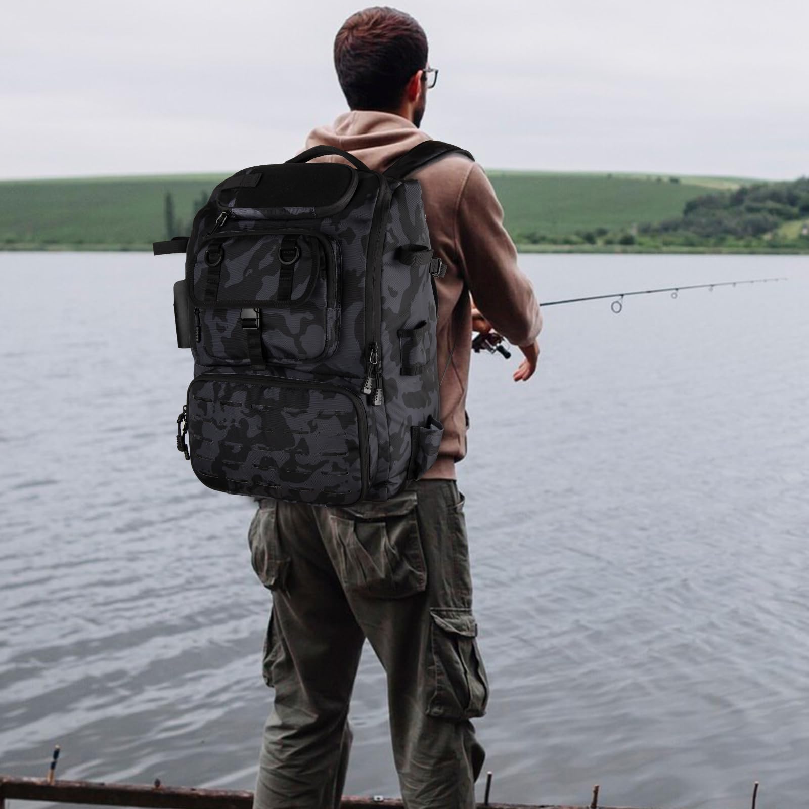 Ultimate Fishing Tackle Backpack with Rod Holder