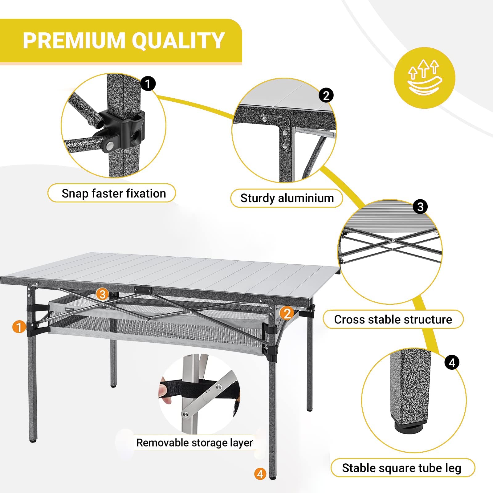 KingCamp Folding Camping Table with Storage Aluminum Portable