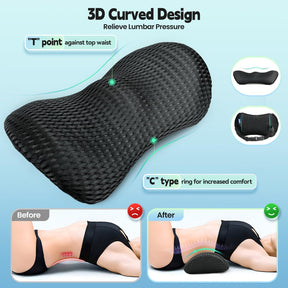 AgoKud Lumbar Support Memory Foam Pillow with Adjustable Elastic Strap, Improves Posture, Promotes Back Pain Relief, Great for Car Seat, Office Chair, Back Support, Recliner and Bed（Black）