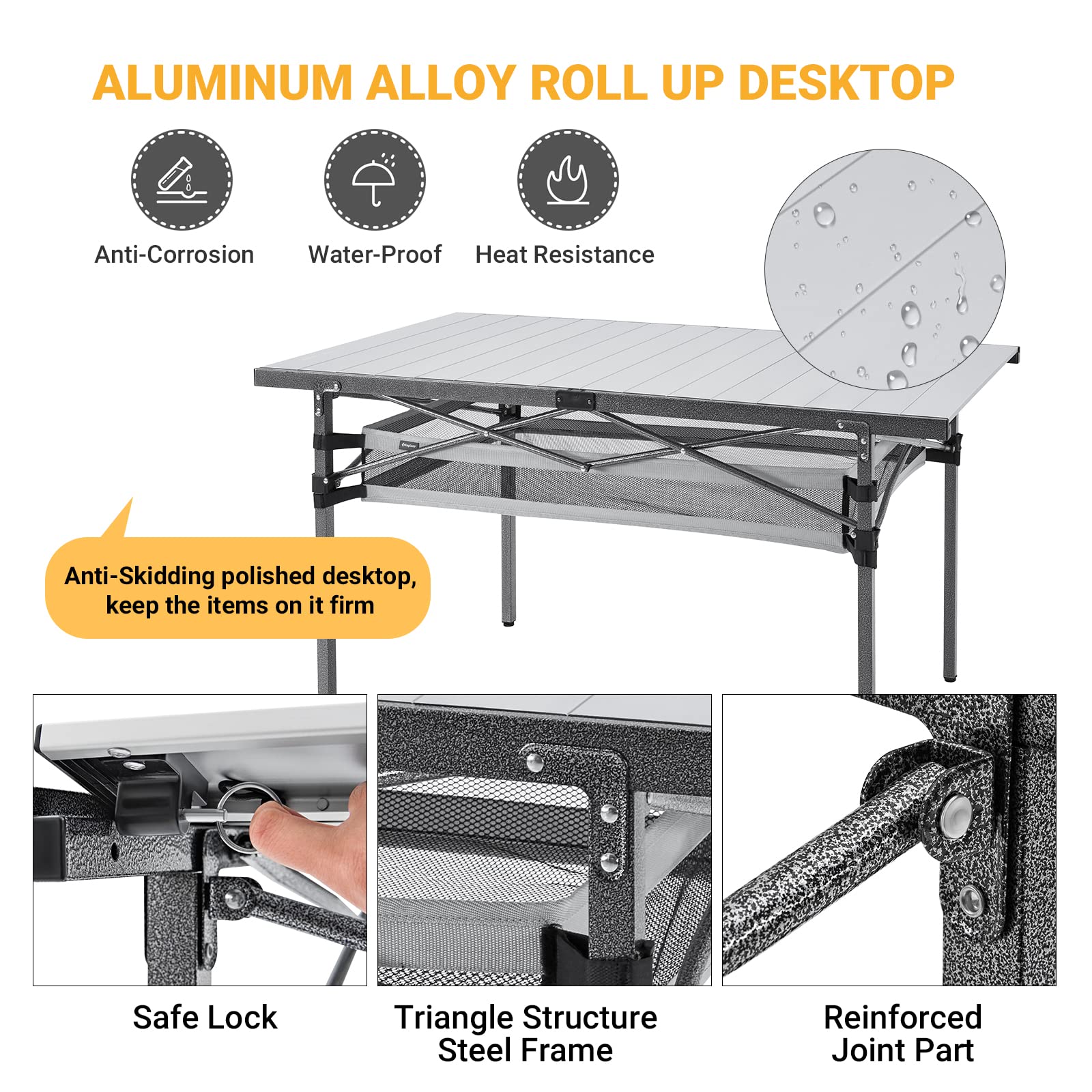 KingCamp Folding Camping Table with Storage Aluminum Portable