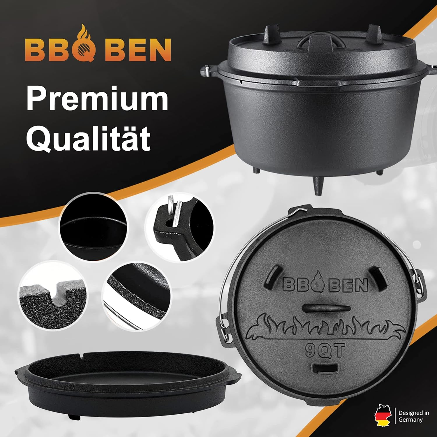 BBQ BEN Baked Dutch Oven Set 9 Litre