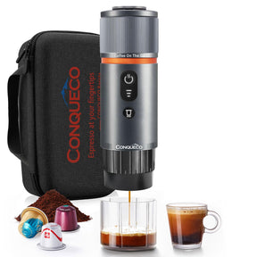 CONQUECO Espresso Machine Portable 12v: Travel Coffee Maker for Car with Handbag