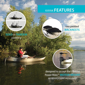 Lifetime Sport Fisher Tandem Kayak with Paddles and Backrest, Camouflage