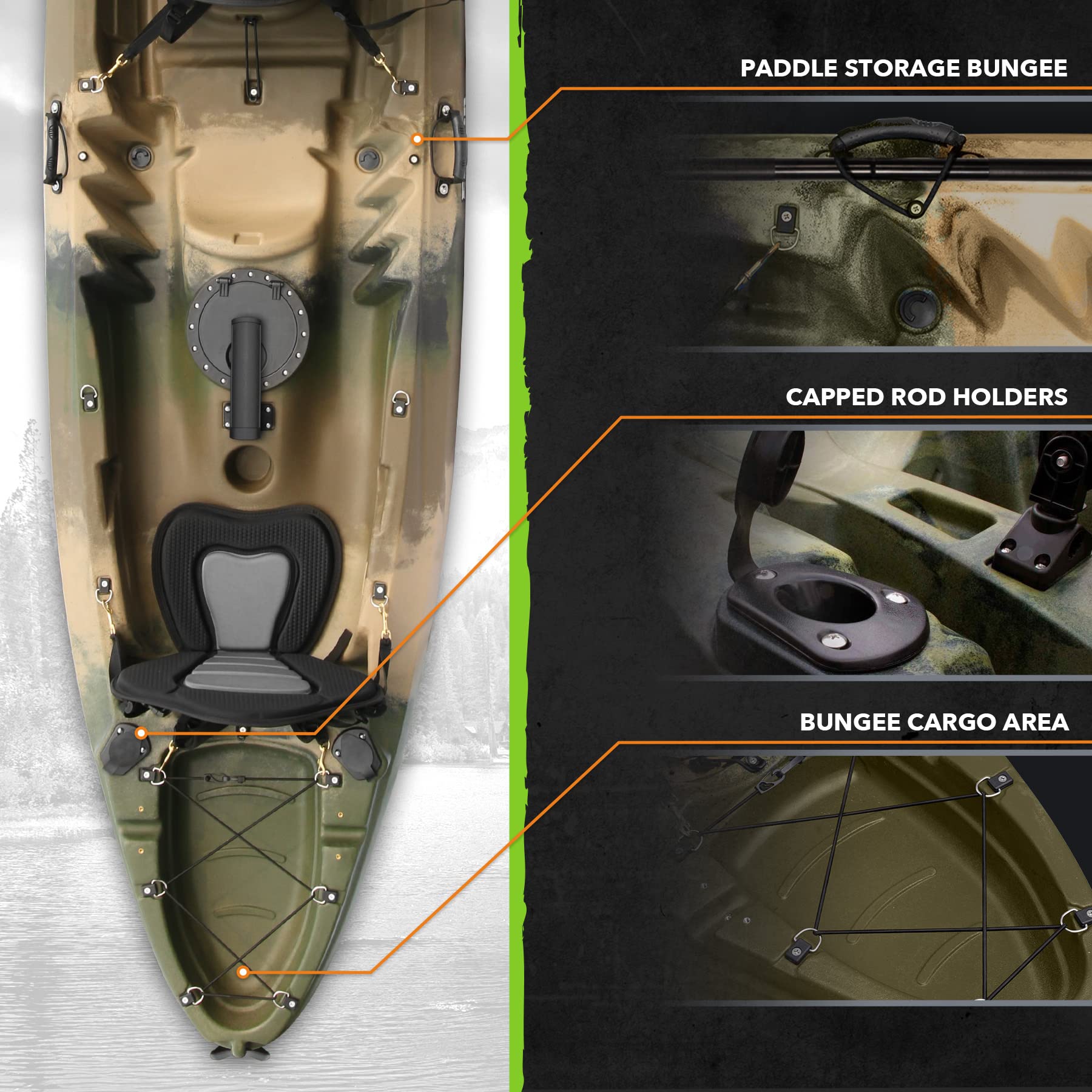 Elkton Outdoors Hard Shell Recreational Tandem Kayak, 2 or 3 Person