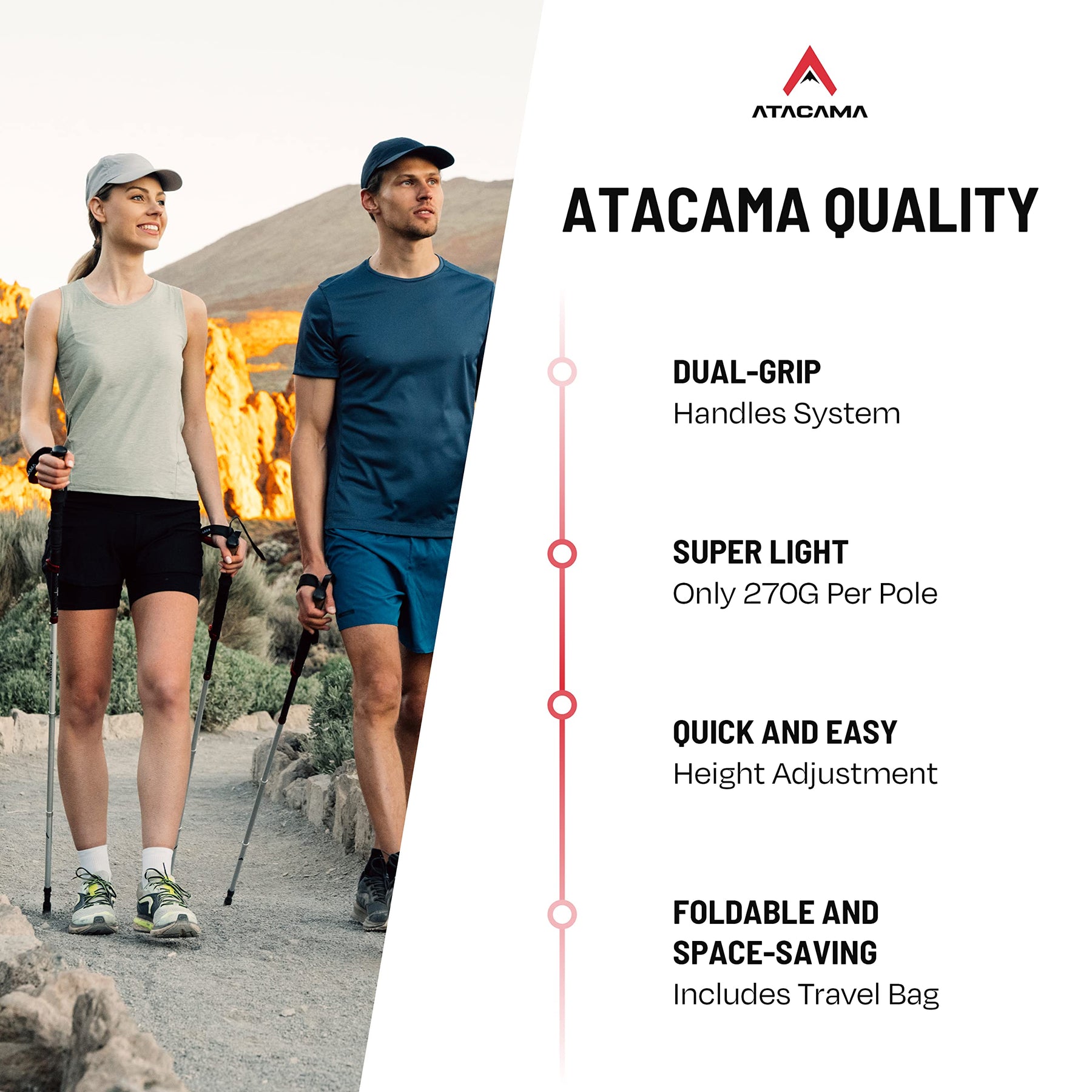 ATACAMA Lightweight Aluminium and Carbon Foldable Hiking Sticks with Cork Handle -