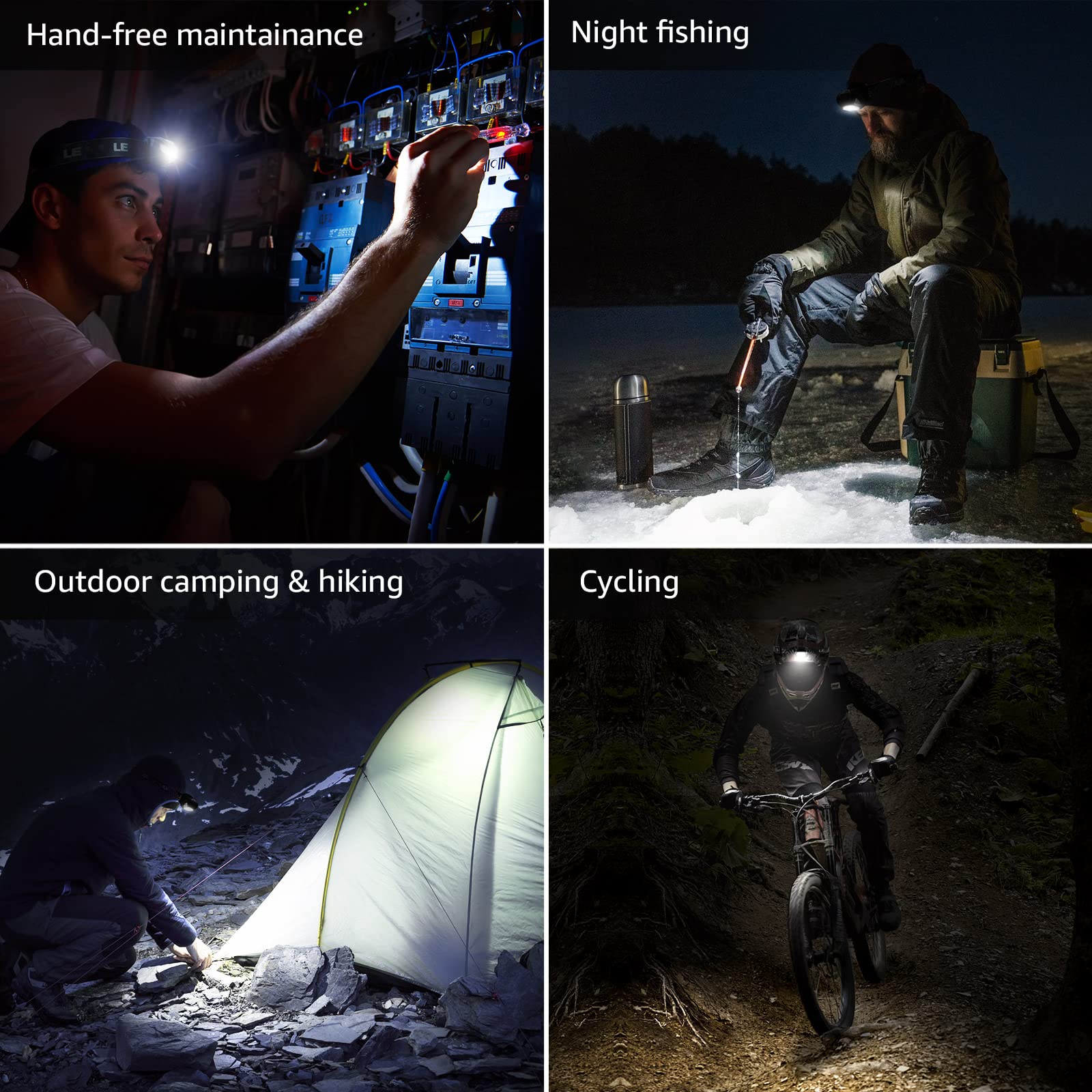 LE Head Torch, [2 Pack] Super Bright LED Headlamp with 6 Lighting Modes