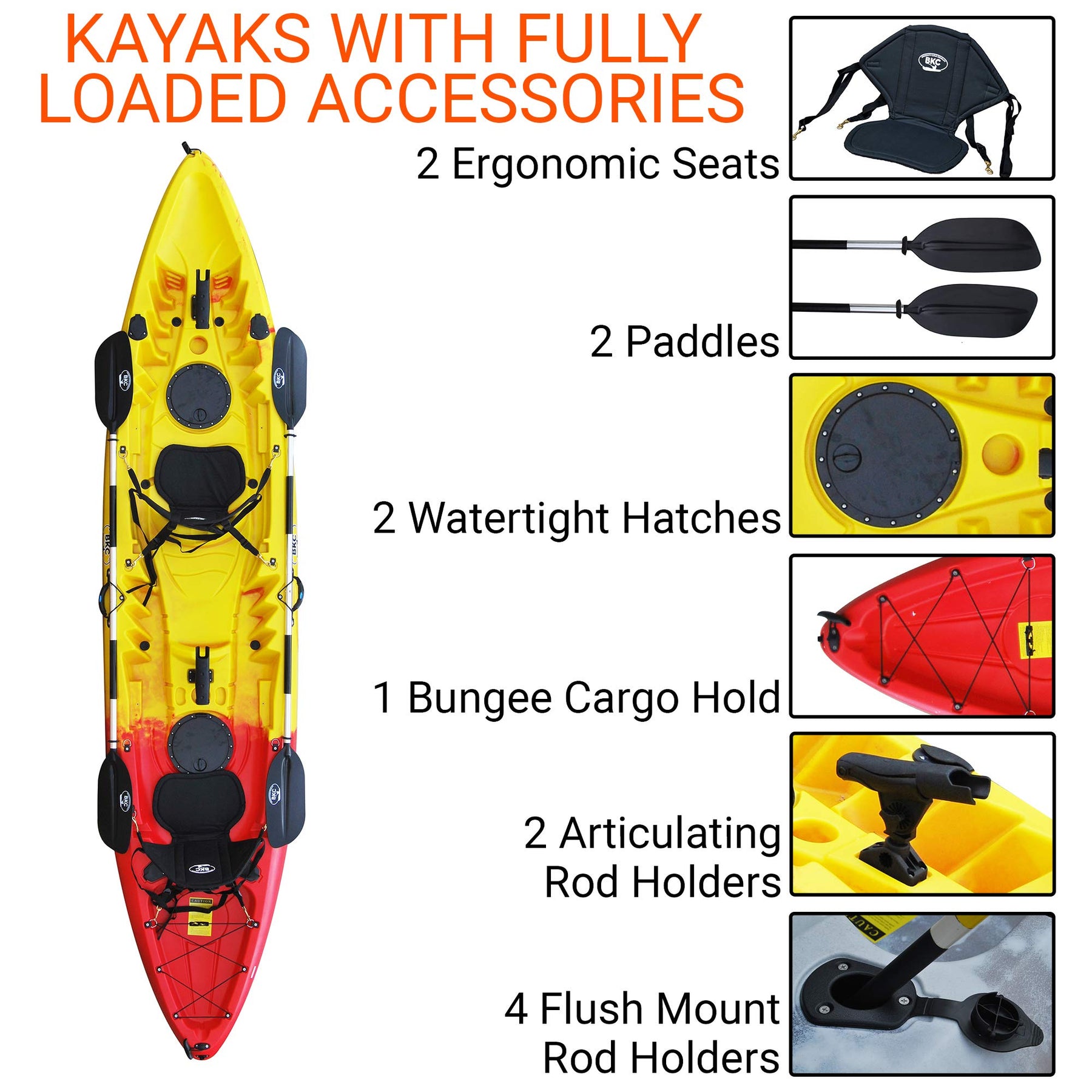 Brooklyn Kayak Company (BKC) TK219K Tandem Kayak - Red Yellow