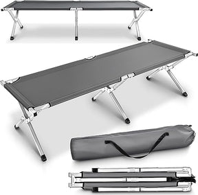 TRESKO XXL Camping Bed - Sturdy Metal Frame, 210 x 72 x 45 cm, 150kg Capacity