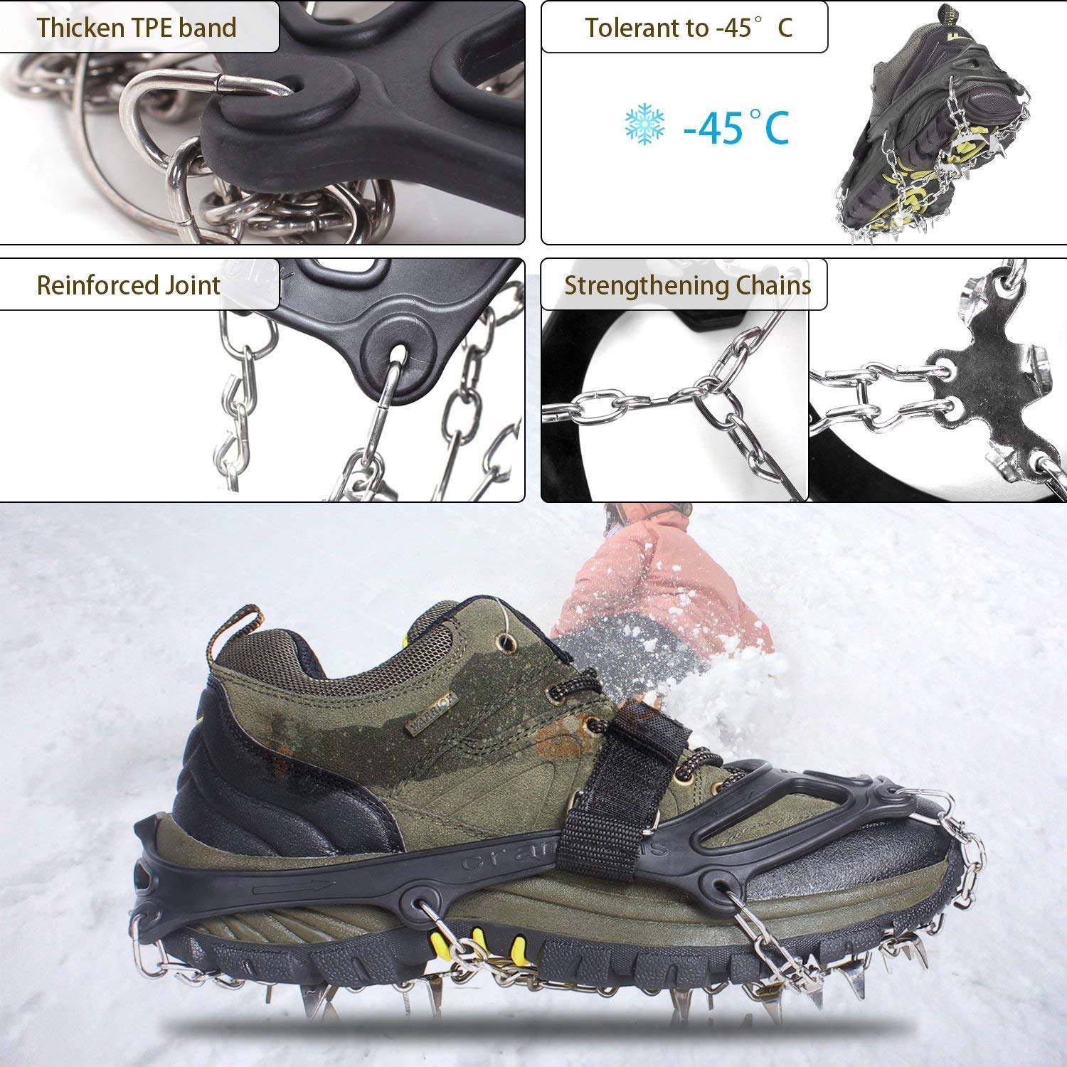 Unigear Ice Traction Cleats Ice Snow Grips Crampons with 18 Shoe Spikes f