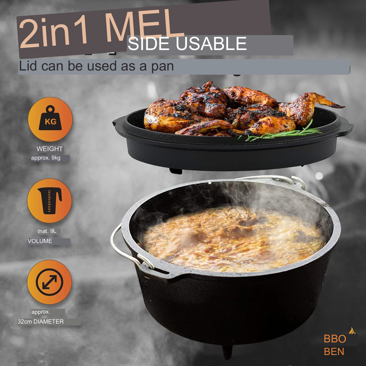 BBQ BEN Baked Dutch Oven Set 9 Litre