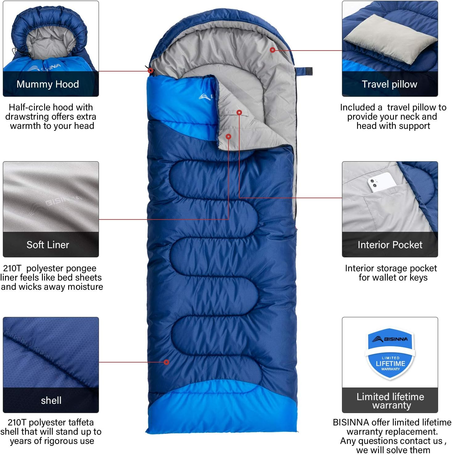 BISINNA Sleeping Bag with Pillow