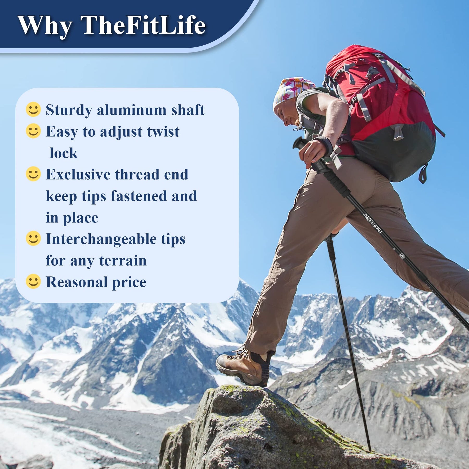 TheFitLife Hiking Walking Trekking Poles - 2 Pack With Antishock And Quick Lock System