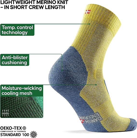DANISH ENDURANCE Lightweight Hiking Socks in Merino Wool, Anti-Blister, Walking for Men and Women