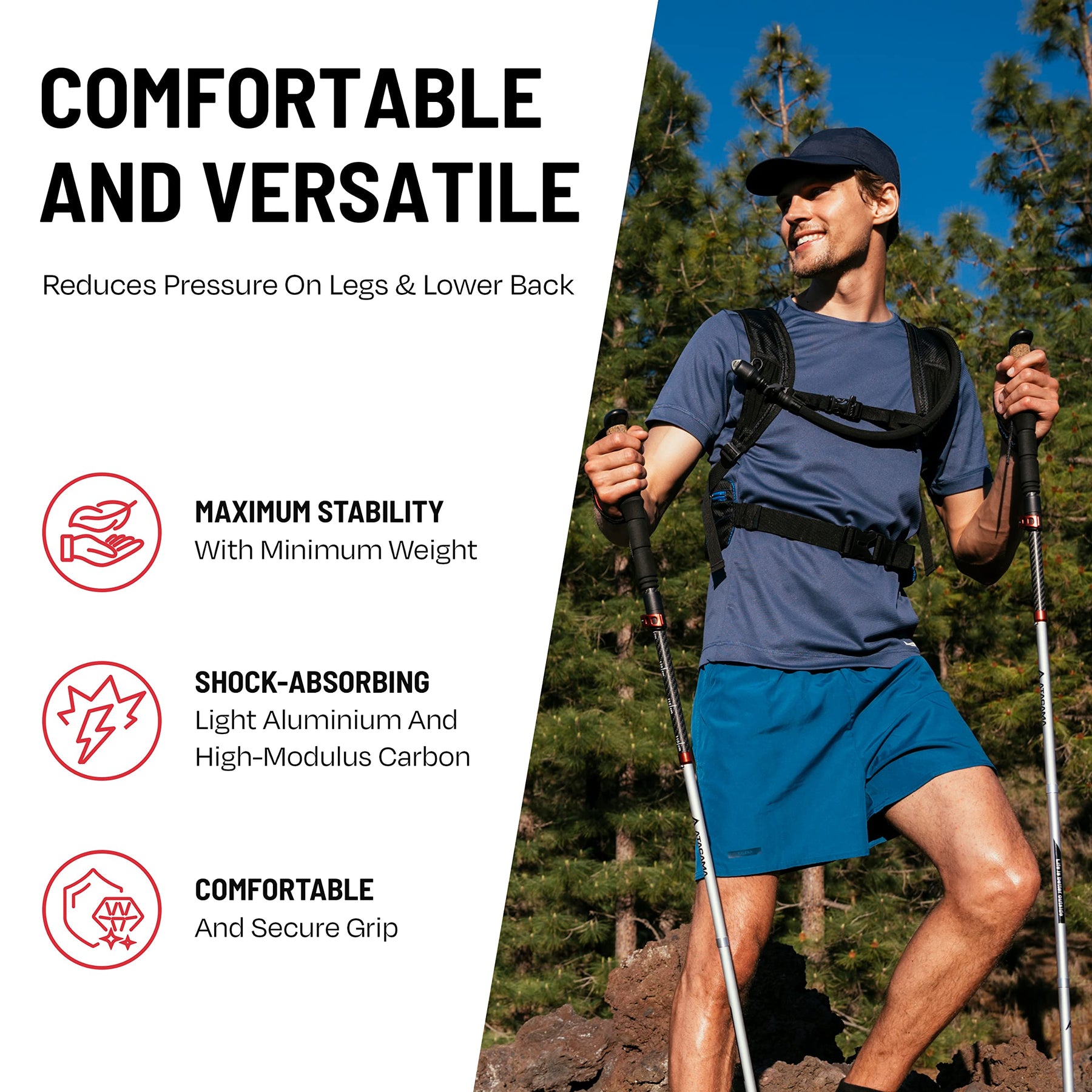 ATACAMA Lightweight Aluminium and Carbon Foldable Hiking Sticks with Cork Handle -