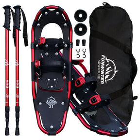 FUNWater Lightweight Snowshoes with Tote Bag & Trekking Poles - 21"/25"/30" Adjustable Anti-Slip Aluminium Alloy Snowshoes for Hiking and Travel